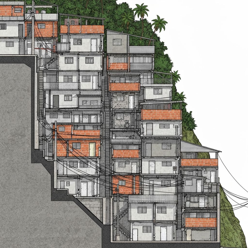 Cross-section of a favela on a hillside