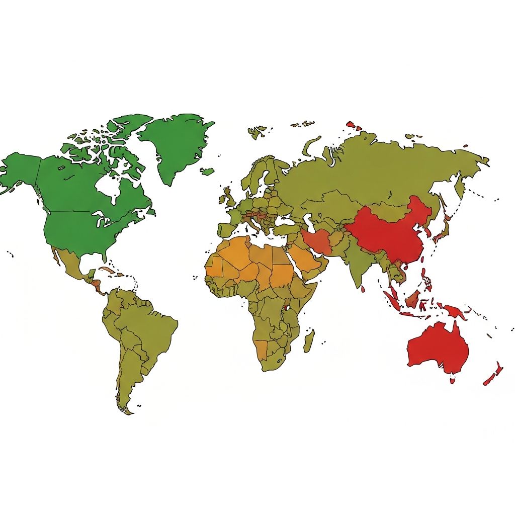 World map showing development levels